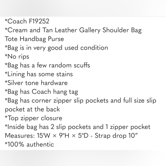 Coach Leather Cream Zipper Tote Bag - Picture 11 of 11